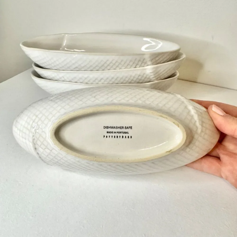 Pottery Barn 8 inch Oval White Basketweave Serving Bowls - Set of 4